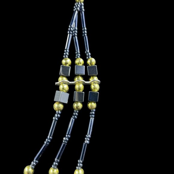 Vintage‎ Style Multi Strand Beaded Necklace Black Gold Clear Boho Layered 17.5" - Picture 4 of 6